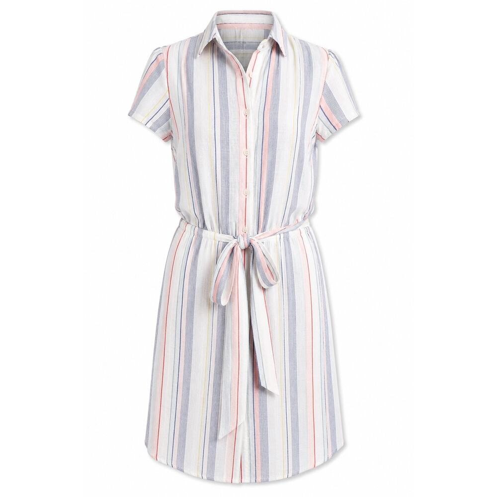J. Crew Pastel Multi-Stripe Tie-Waist Shirt Dress